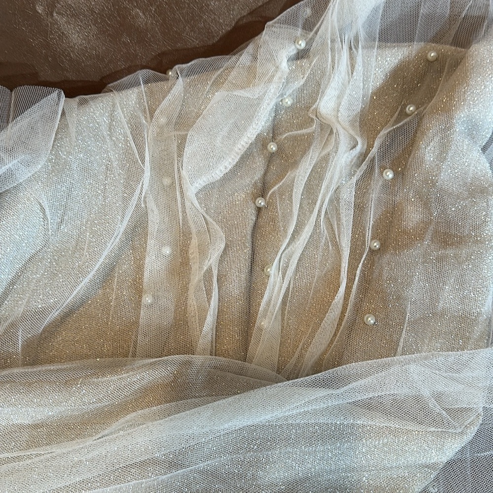 Apricot Pearled Tulle A-Line Skirt Flowy Midi Formal Prom NWT - Picture 6 of 8